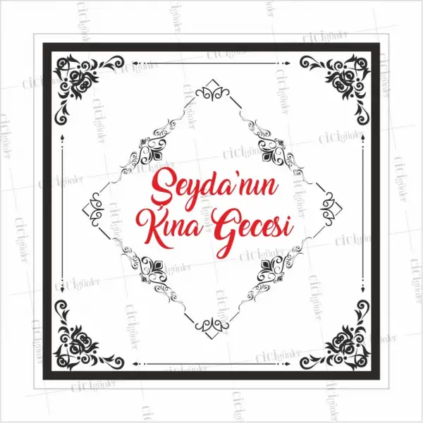 Söz Nişan Kına Düğün Dans Pisti Kaplama Yer Afişi Siyah Çerçeve Temalı