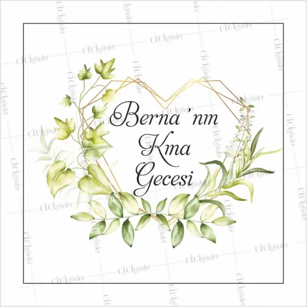 Söz Nişan Kına Düğün Pist Kaplama Afişi Naturel Çiçek Kalp Çerçeve Temalı