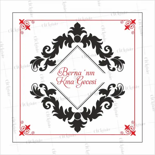 Söz Nişan Kına Düğün Pist Sahne Kaplama Yer Afişi Beyaz Zemin Kırmızı Siyah Çerçeve Tema