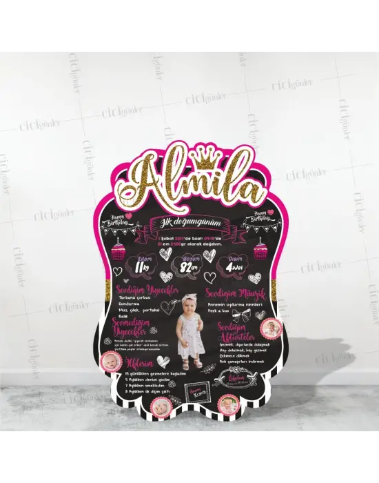 1 Yaş Kız Bebek Doğum Günü Gelişim Panosu Özel Kesim Tema