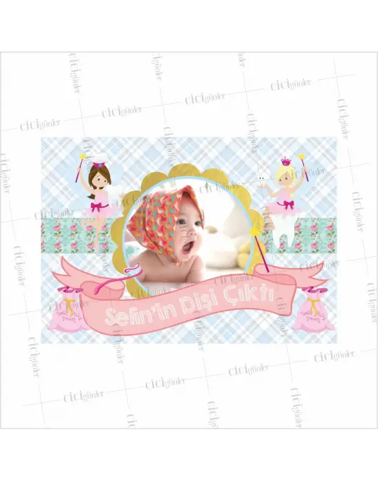 Kız Bebek Diş Partisi Afişi Resimli Melek Dişler Temalı