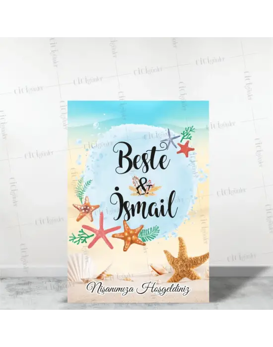 Söz Nişan Düğün Panosu Ayaklı Deniz Yıldızı Temalı