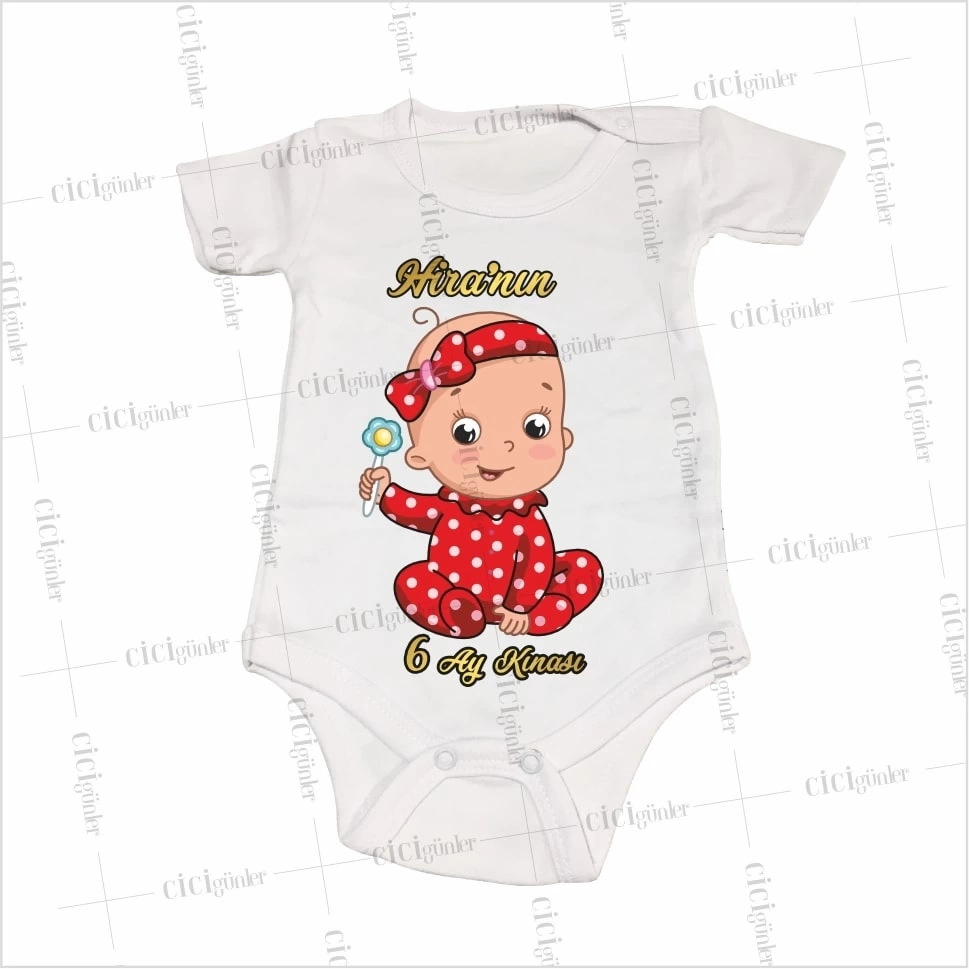 6 Ay Bebek Kınası Bebek Zıbını Kırmızı Puantiye Elbiseli Bebek Tema