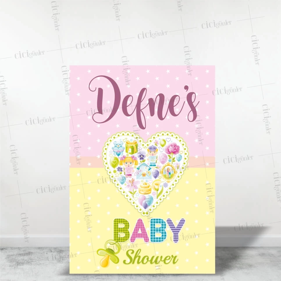 Baby Shower Pano Pembe Sarı Zemin Tema