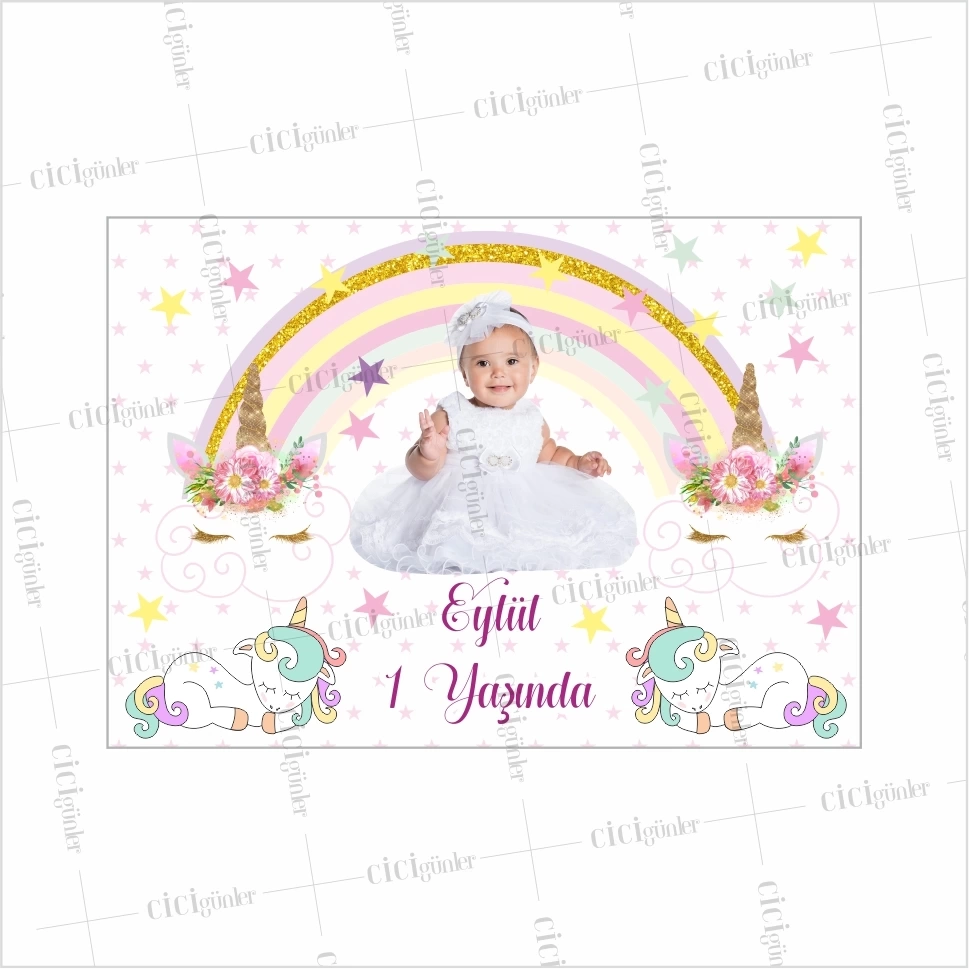 Doğumgünü Afişi Kız Bebek Unicorn Tema