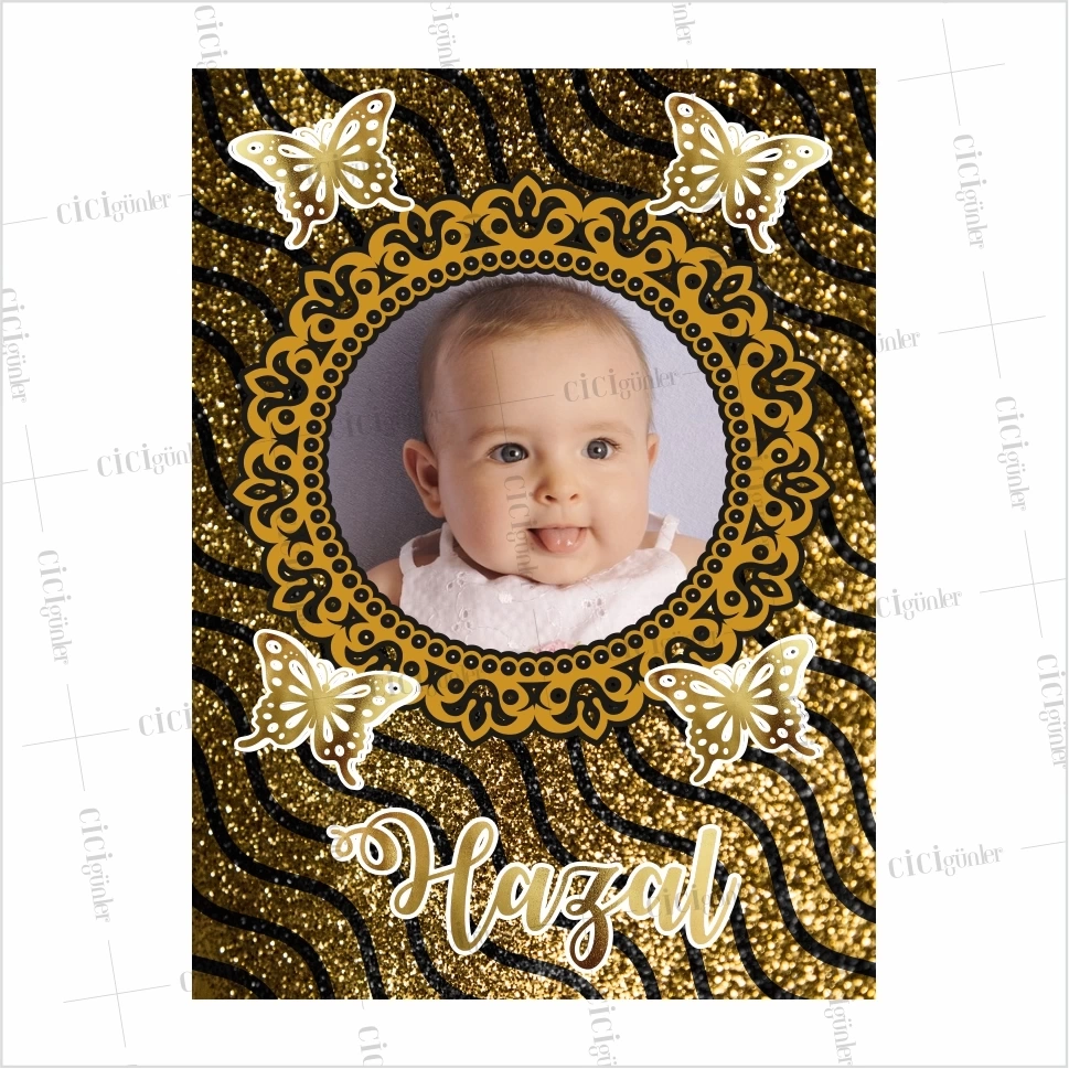 Resimli Doğumgünü Afişi Gold Siyah Işıltılı Afiş