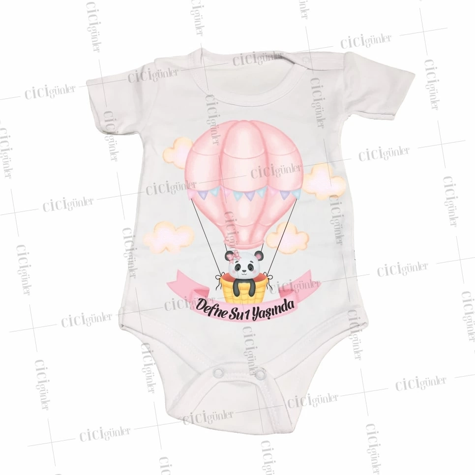Sevimli Uçan Balonlu Ayıcık Tema 1 Yaş Doğum Günü Bebek Zıbını