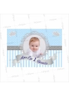 1 Yaş Doğum Günü Afişi Erkek Bebek Resimli Mavi Gümüş Çerçeve Tema