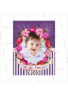 1 Yaş Doğum Günü Magneti Mor Zeminli Pembe Mor Çiçek Çerçeveli