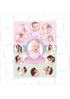 12 Aylık Kolaj Resimli Doğumgünü Magneti Pembe Mint Renk Tema