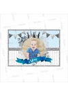 1Yaş Doğumgünü Afişi Erkek Bebek Resimli Mavi Gümüş Sim Konsept