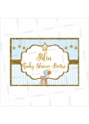 Baby Shower Afişi Mavi Zemin Sim Yıldız Sevimli Balonlu Ayıcık Tema
