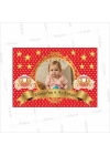 Bebek 6 Ay Kına Afişi Kırmızı Zemin Gold Çerçeve Prenses Araba Temalı