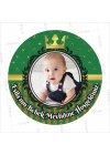 Bebek Mevlit Afişi Yeşil Gold Renk Taç Detaylı Resimli Yuvarlak Model