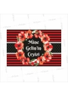 Çeyiz Koli Etiketi Siyah Kırmızı Çizgili Boho Çiçek Çerçeve Temalı