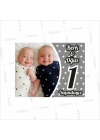 İkiz Bebekler 1 Yaş Doğum Günü Magneti Gri Konsept