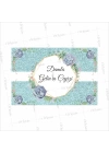 Mavi Sim Zeminli Lila Çiçek Çerçeveli Gelin Çeyiz Etiketi