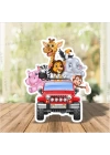 Sevimli Hayvanlar Jeep Araba Temalı Doğum Günü Karakter Pano