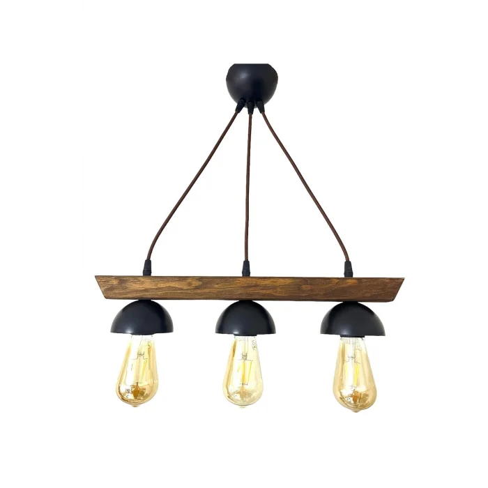 Sarkıt Üçlü Ahşap Avize SİYAH (AMPUL DAHİL DEĞİLDİR)