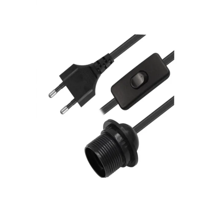 Arapuarlı Aç Kapa Anahtarlı Fişli Kablo Duy 2 Metre Siyah 1656