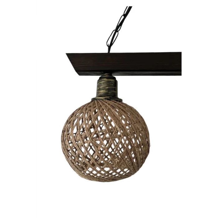 Sarkıt Jüt Hasır Başlık İkili Ahşap Avize Kablo 70cm