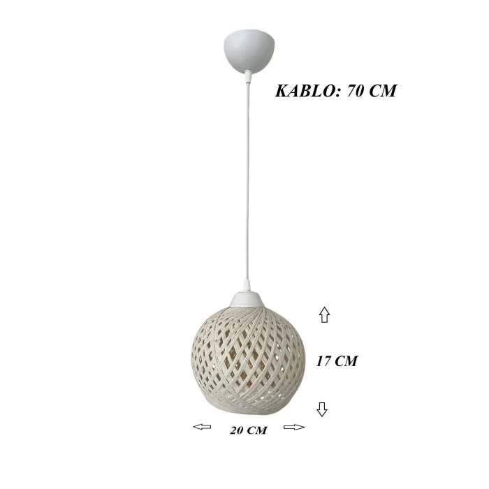 Sarkıt İp Top Avize 20cm Başlık (70cm Kablo) EKRU