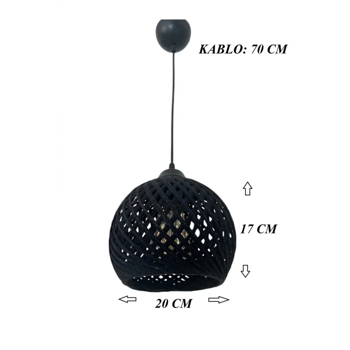 Sarkıt İp Top Avize 20cm Başlık (70cm Kablo) SİYAH