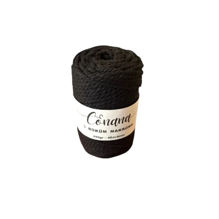 3 Büküm 4mm Makrome İpi (250gr-45m) Pamuk (1 Adet) SİYAH