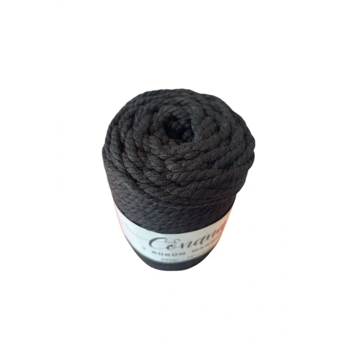 3 Büküm 4mm Makrome İpi (250gr-45m) Pamuk (1 Adet) SİYAH