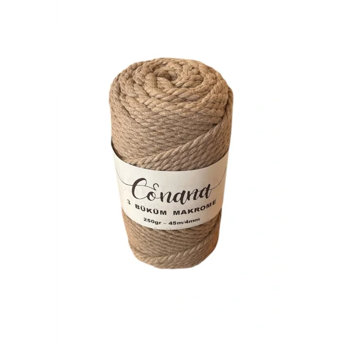 3 Büküm 4mm Makrome İpi (250gr-45m) Pamuk (1 Adet) KOYU BEJ