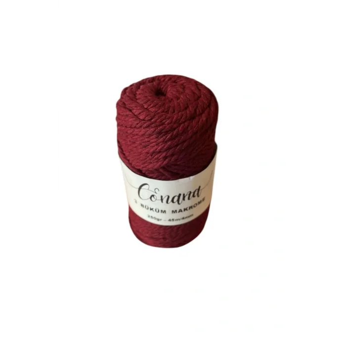 3 Büküm 4mm Makrome İpi (250gr-45m) Pamuk (1 Adet) BORDO