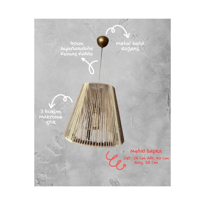 Radiara - Makrome Avize - Bej-Ekru, Metal İskelet