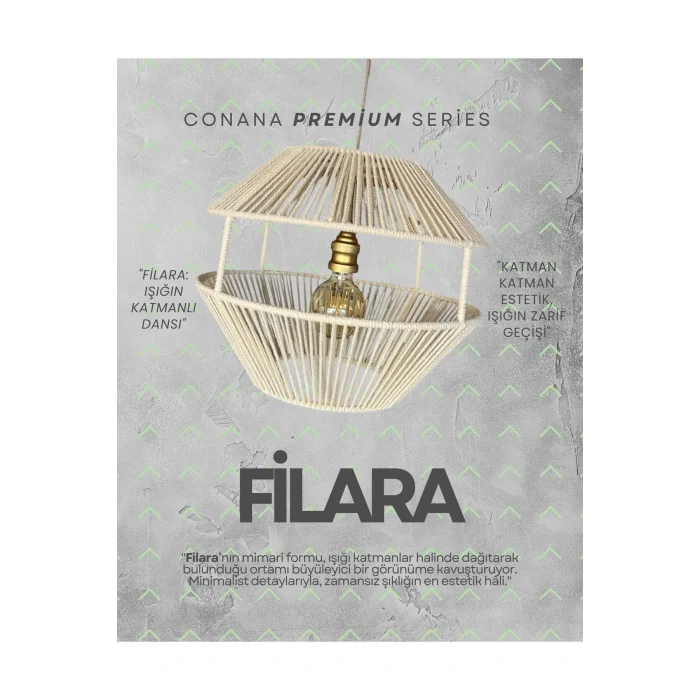 Filara - Makrome Avize - Ekru, Metal İskelet