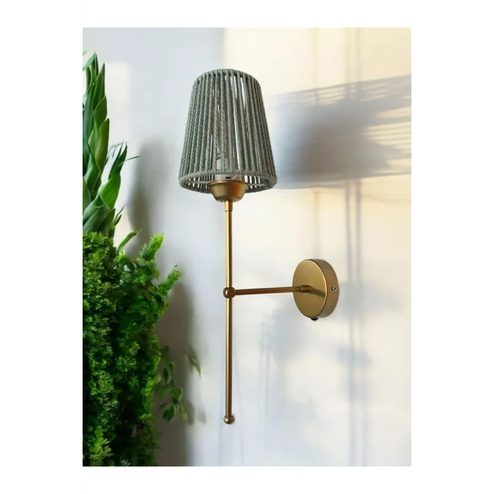 Auera - Makrome İpli Aplik Küf Yeşili (2 Metre Arapuarlı Fişli Kablosu Dahil)