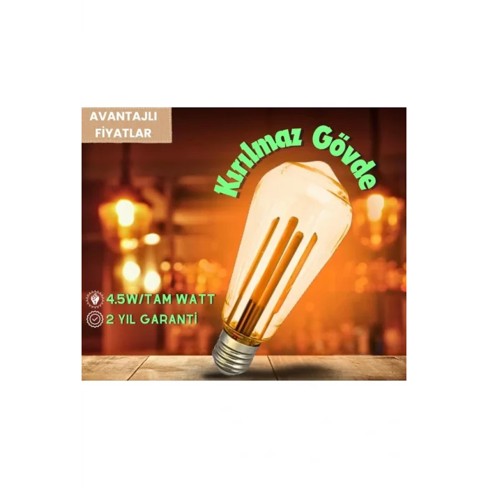 Armut Tasarım E27 Rustik Ampul Vintage Amber (4,5W - 500 Lümen)-(KIRILMAZ PLASTİK GÖVDE)