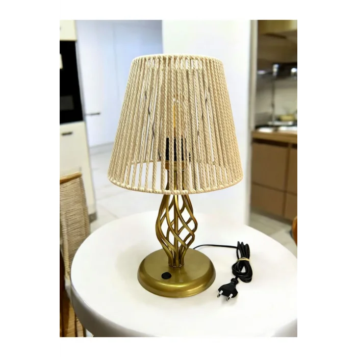 Modern Tasarım Metal Abajur (25 Cm Ekru Makrome Başlık)