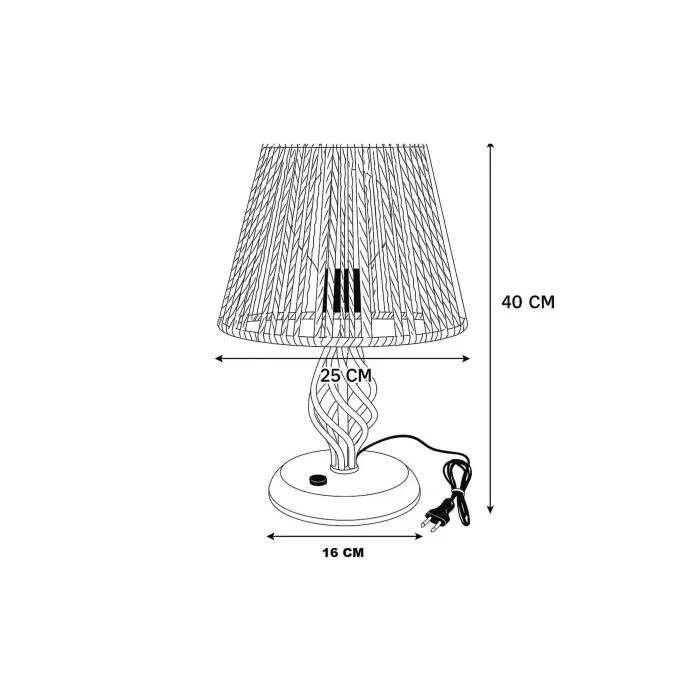Modern Tasarım Metal Abajur (25 Cm Ekru Makrome Başlık)