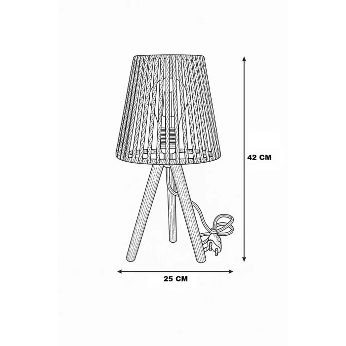 Üç Ayak Ahşap Abajur (25 Cm Ekru Makrome Başlık)