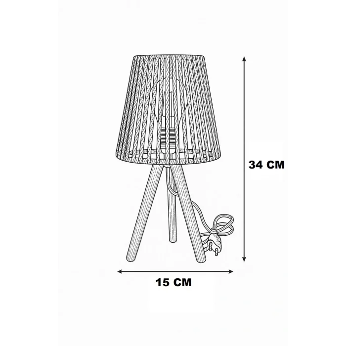 Üç Ayak Mini Ahşap Abajur (Siyah Makrome İp Başlık)