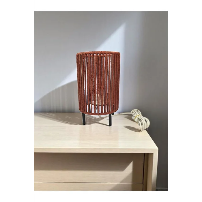 Makrome İpli Metal Masa ve Gece Lambası (Silindir - Kiremit)