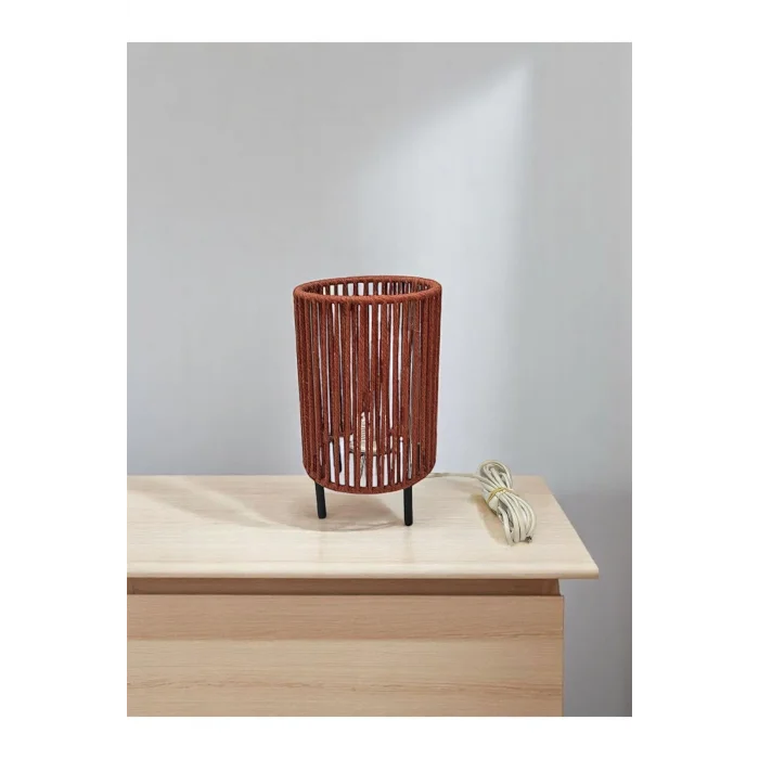 Makrome İpli Metal Masa ve Gece Lambası (Silindir - Kiremit)