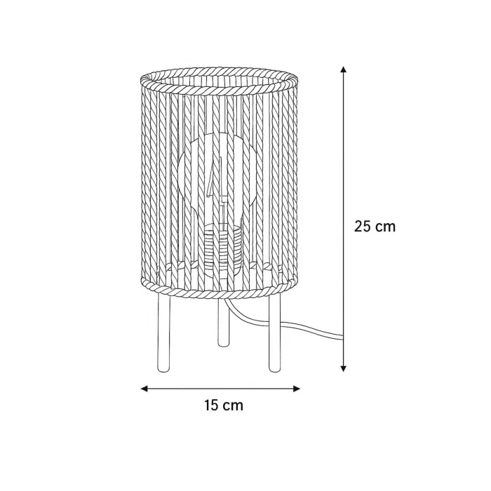 Makrome İpli Metal Masa ve Gece Lambası (Silindir - Koyu Bej)
