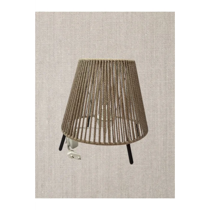 Makrome İpli Metal Masa ve Gece Lambası (Konik - Koyu Bej)