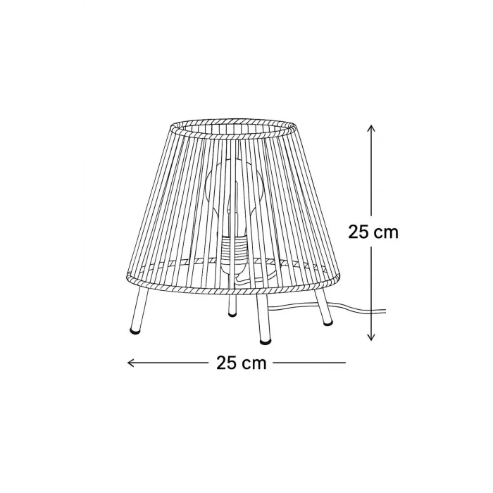 Makrome İpli Metal Masa ve Gece Lambası (Konik - Koyu Bej)