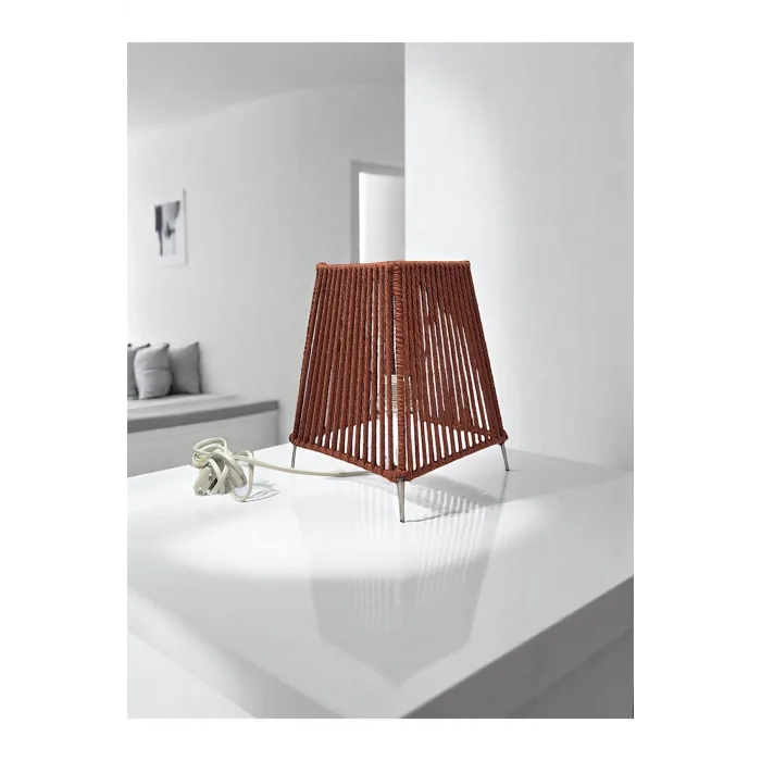 Makrome İpli Metal Masa ve Gece Lambası (Kare Konik - Kiremit)