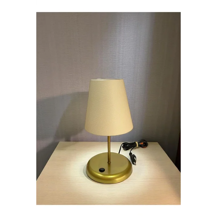 Lyris - Pvc Abajur, Mini Masa Lambası Ekru Başlık, Gold Ayak)