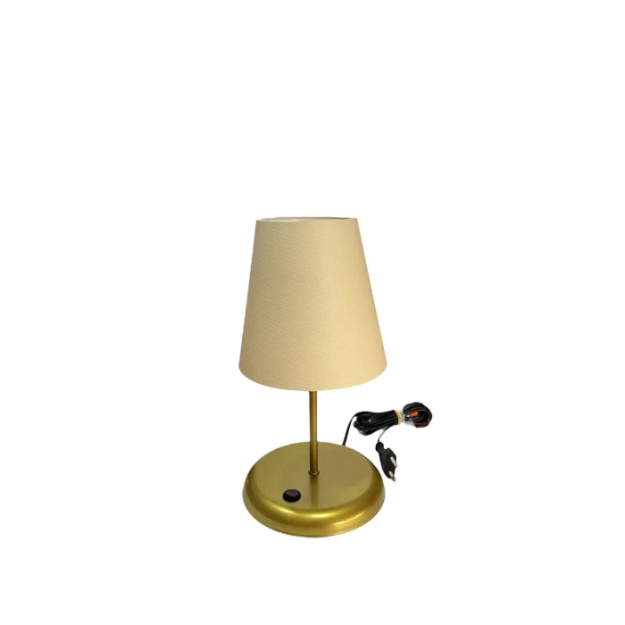 Lyris - Pvc Abajur, Mini Masa Lambası Ekru Başlık, Gold Ayak)