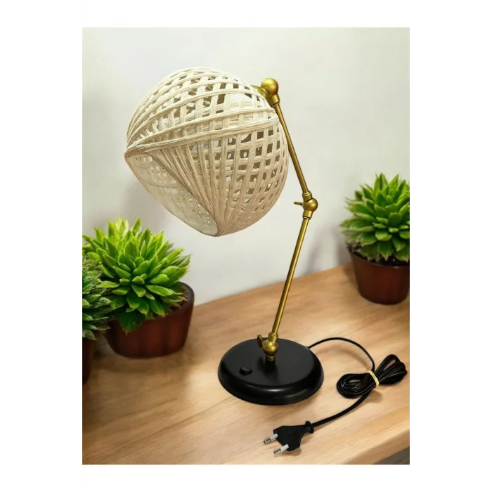 3 Nokta Hareketli Mafsallı Masa Lambası (Gold Kol, Ekru Başlık)