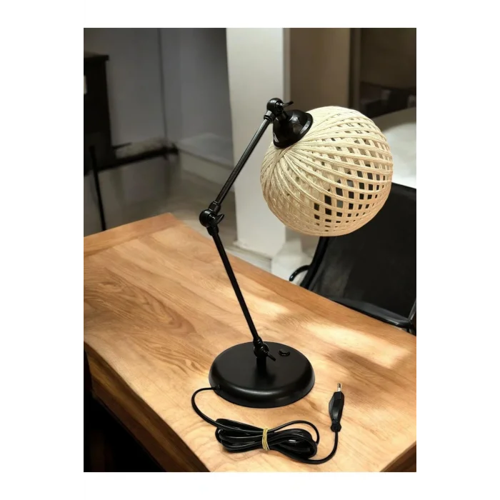 3 Nokta Hareketli Mafsallı Masa Lambası (Siyah Kol, Ekru Başlık)
