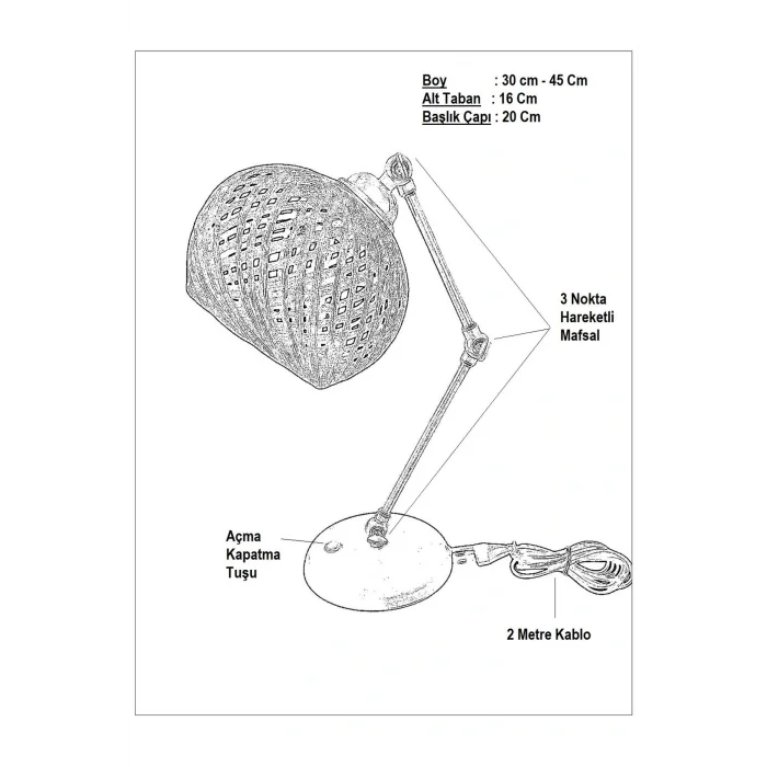3 Nokta Hareketli Mafsallı Masa Lambası (Siyah Kol, Ekru Başlık)
